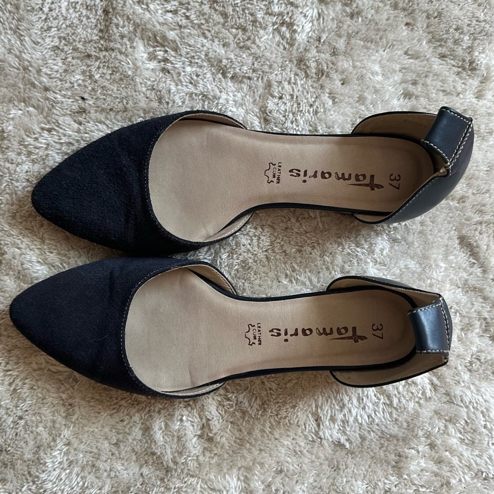 Office Siren Tamaris Navy Slip on Careercore Flats